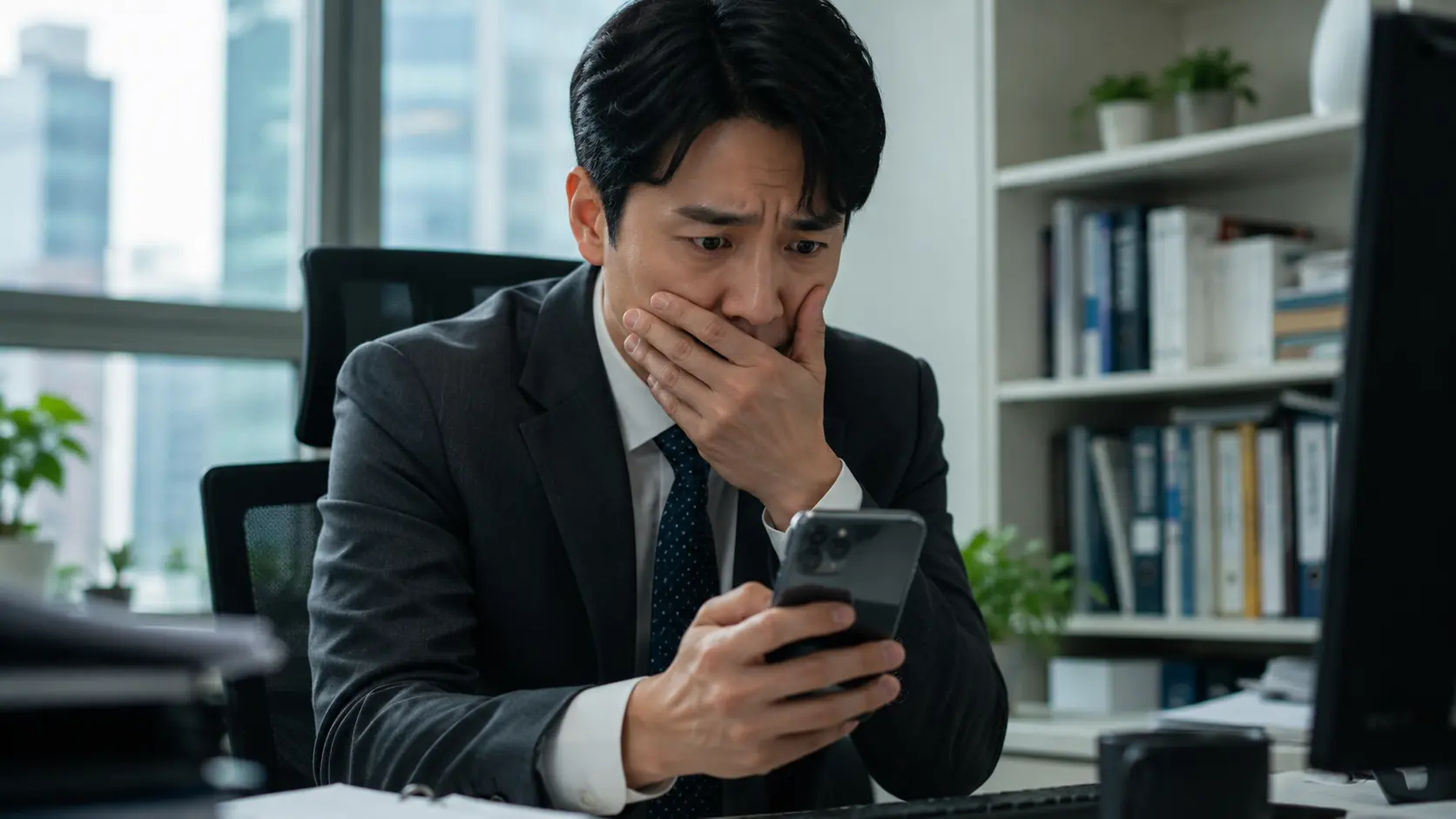 삭제된 카카오톡 대화를 확인하며 당황하는 직장인