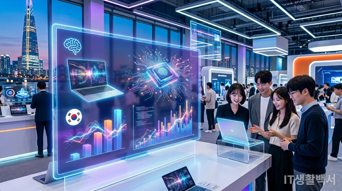 2026년 한국 AI 노트북 시장의 성장과 미래 기술 발전을 보여주는 미래 지향적인 이미지