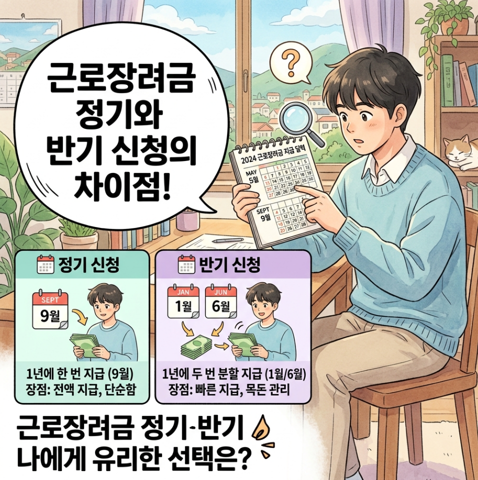 근로장려금 정기 반기 차이와 지급 시기를 비교하는 설명