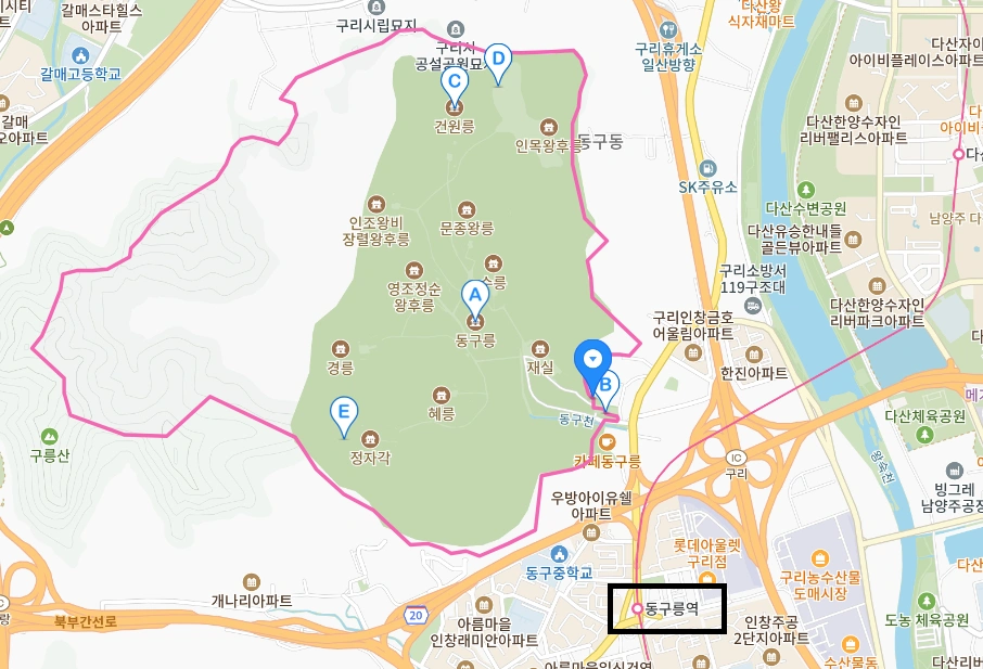 구리 동구릉 위치 안내도