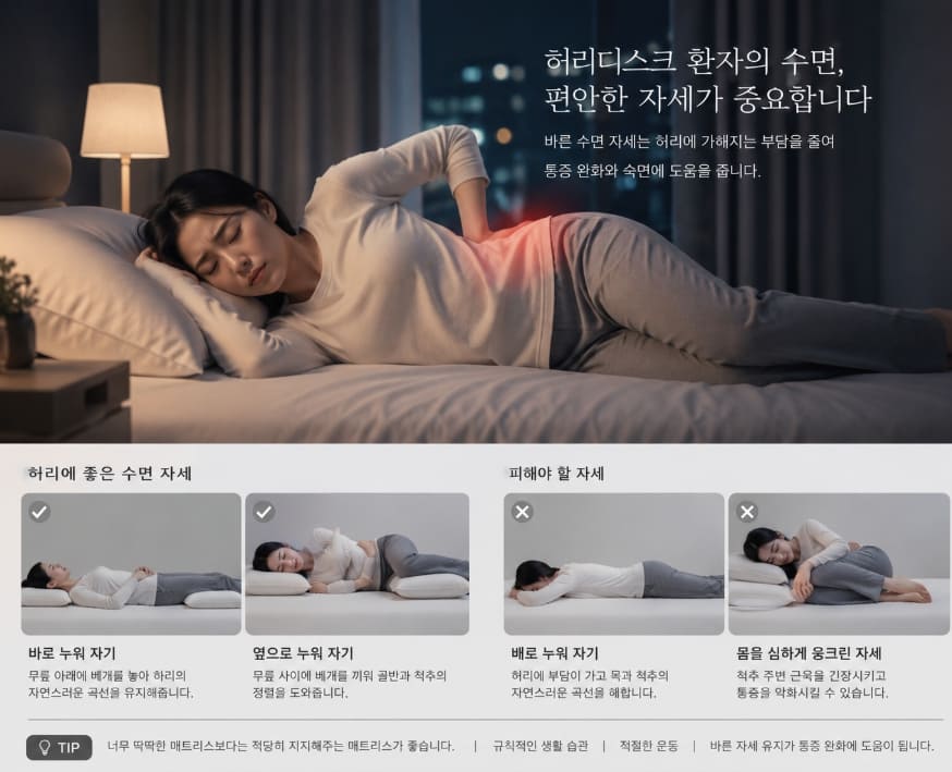 밤에 허리를 잡고 누워있는 이미지