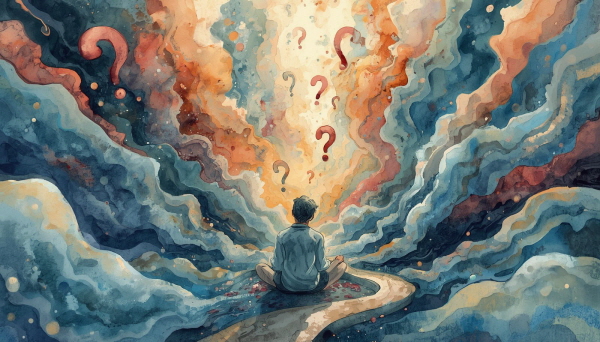INFP는 언제나 깊은 내면의 세계를 탐색하며 살아갑니다. 그들의 마음은 예민하고 섬세하여, 작은 일에도 큰 감정의 물결이 일어나곤 합니다에 관한 그림입니다