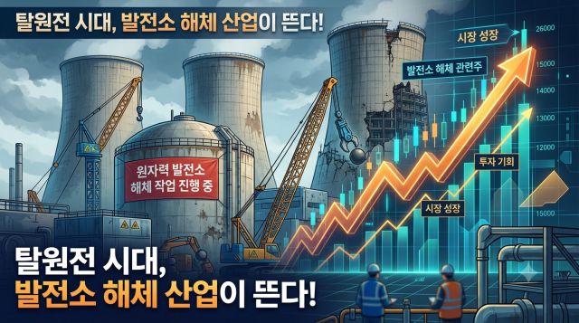 원전해체 관련주 대표 종목과 투자 포인트를 설명하는 원자력발전소 해체 이미지