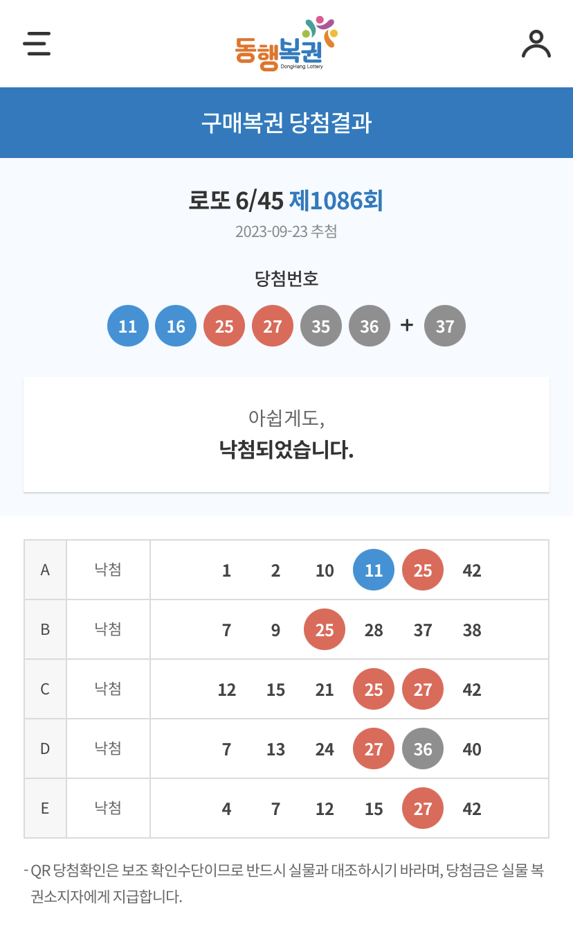 1086회차 결과
