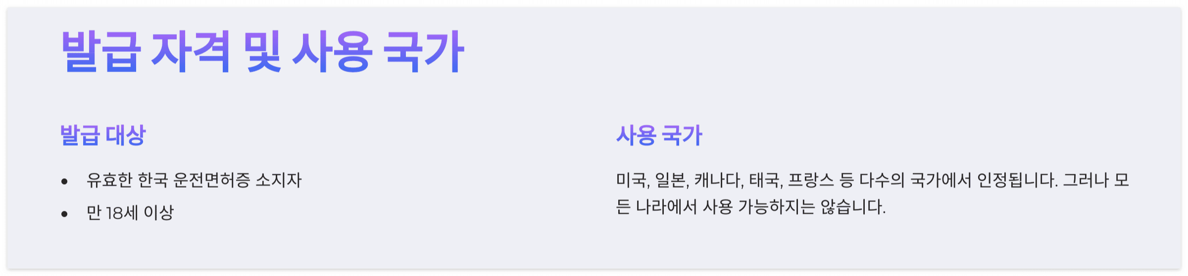 발급 자격-사용 국가