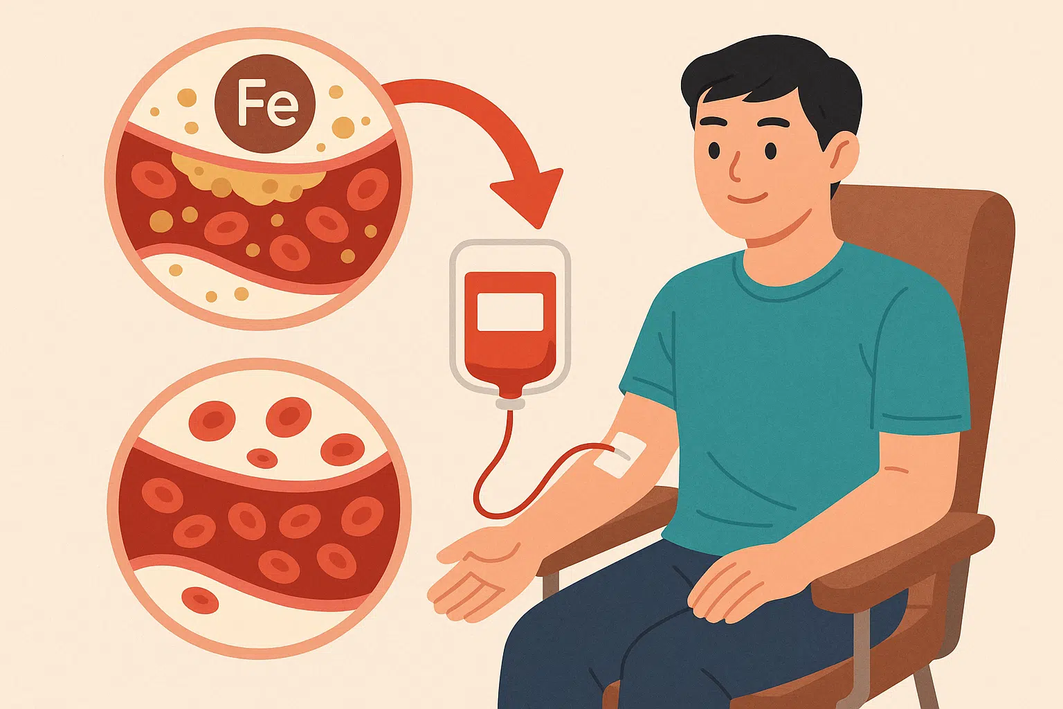 헌혈을 통해 과잉 철분이 빠져나가고 혈관이 맑아지는 모습