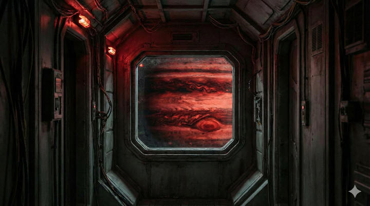 SF 영화의 거대 우주선 내부 복도 스틸컷