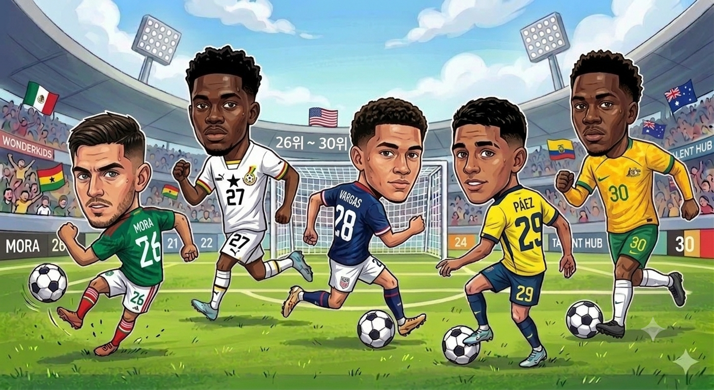 2026 북중미 월드컵 출전하는 U-21 몸값 26위-30위