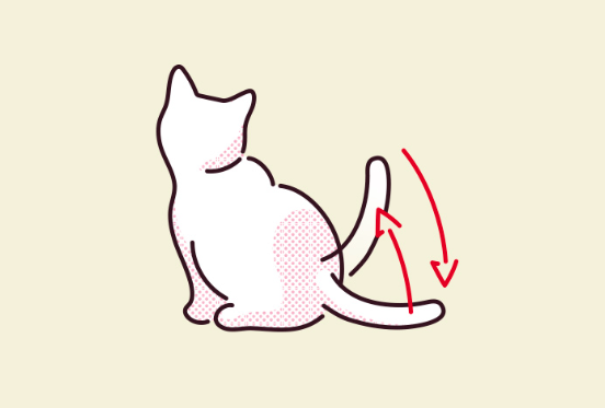 고양이가 앉은 상태에서 꼬리를 펄럭펄럭 위아래로 움직이는 일러스트