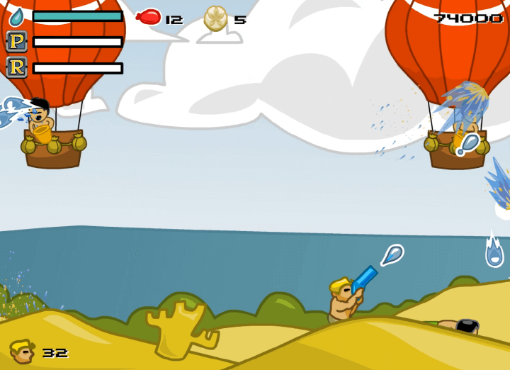 물총으로-비행-풍선을-공격하는-화면