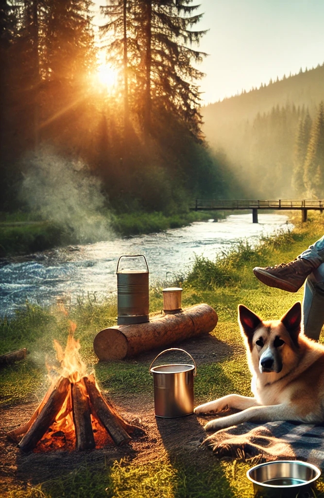 강아지와 캠핑을 즐길는 모습