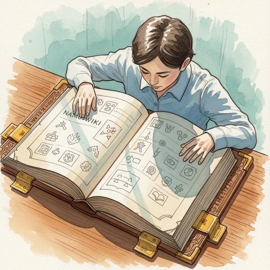 나무위키 정보를 탐색하는 호기심 가득한 손