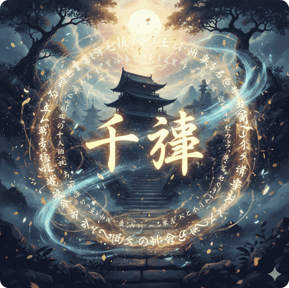 alt=&quot;일본 신화 속 코토다마를 시각화한 장면으로, 이름 '치히로(千尋)'가 영혼의 빛 속에 떠 있는 신비스러운 이미지&quot;