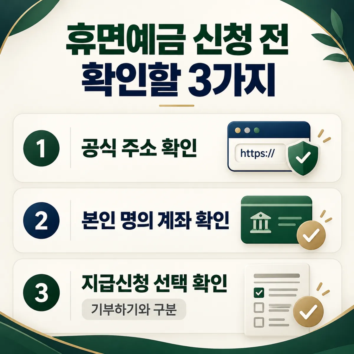 휴면예금 신청 전 확인할 세 가지, 공식 주소와 본인 명의 계좌, 지급신청 선택