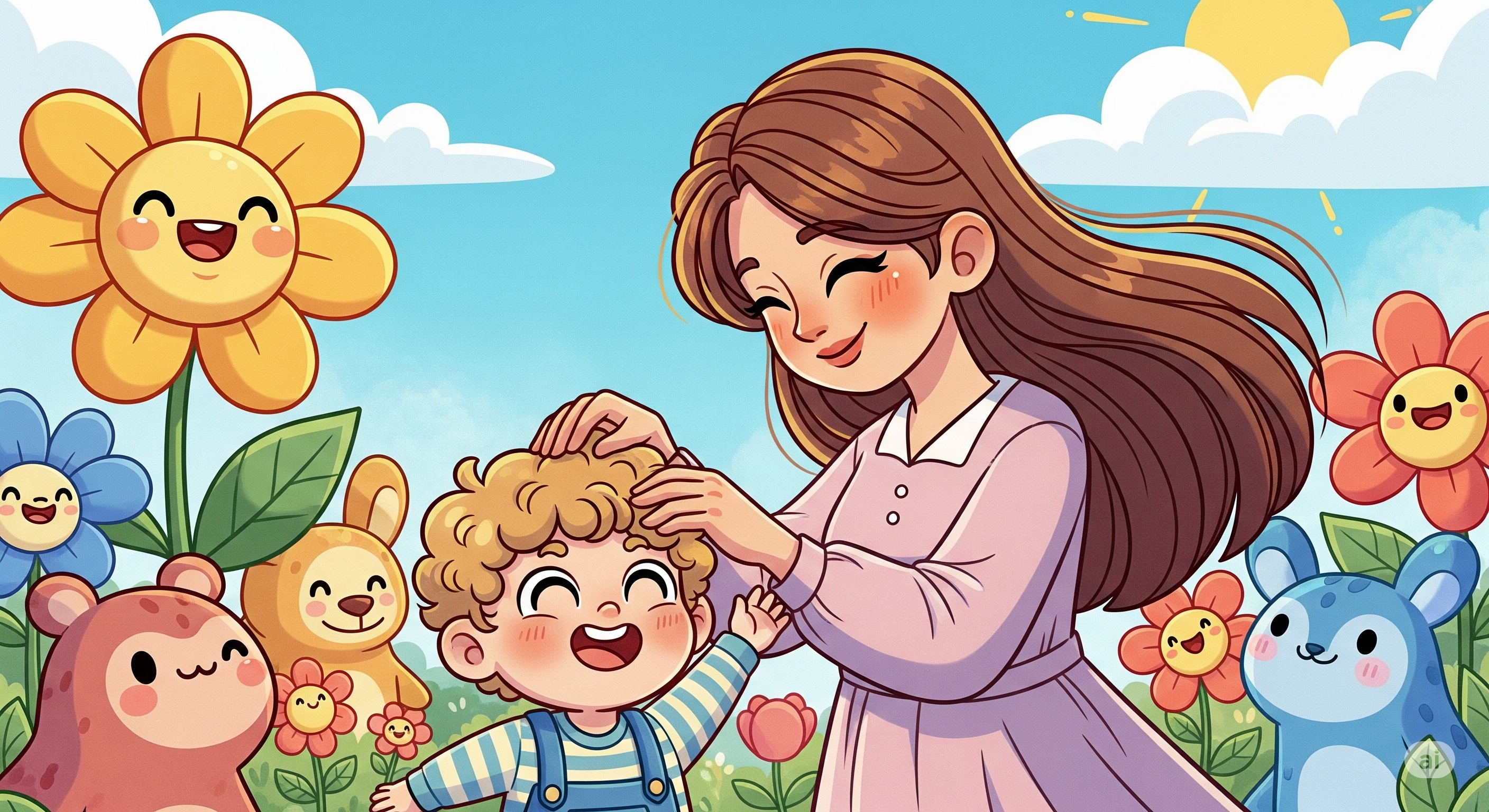 엄마아가 아이에게 칭찬하고 있는 그림