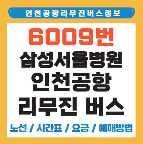 삼성서울병원 인천공항 리무진 버스 노선 시간표 요금 예약 방법 6009번