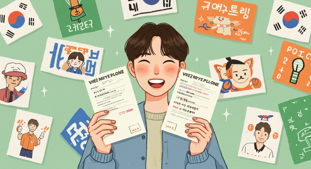 MZ세대가 각자 개성 있는 투표인증종이를 들고 투표 참여를 즐겁게 인증하는 모습