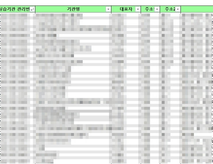 사회복지현장실습기관 선정 현황 엑셀 화면