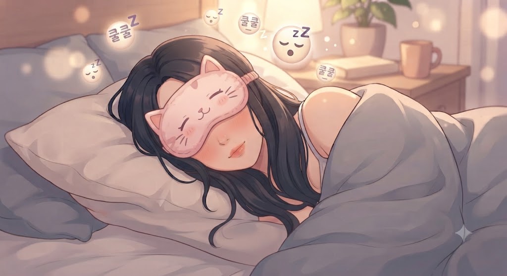 건강한 숙면을 하는 여성의 모습, 숙면을 위한 5단계 루틴 방법.