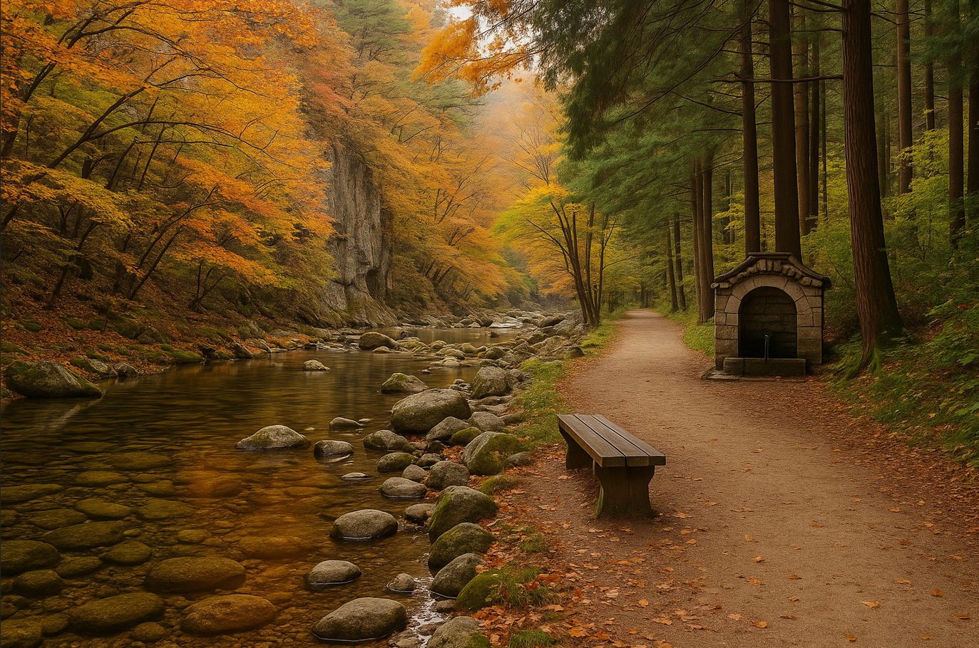 계곡과 약수탕이 보이는 사진