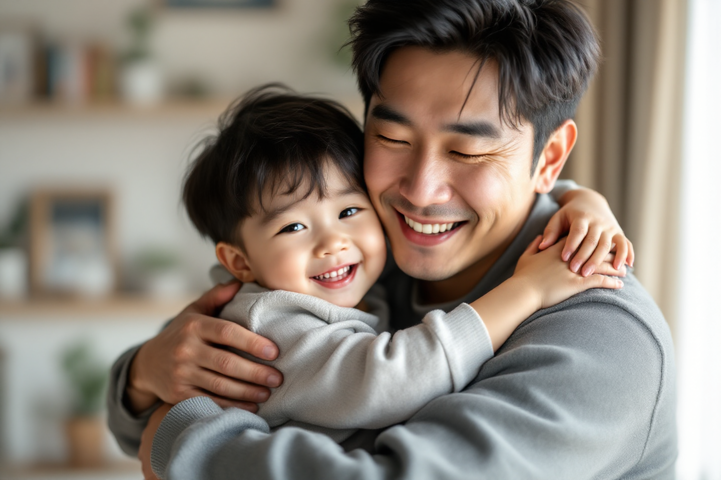아빠와 아이가 서로 포옹하고 있는 모습