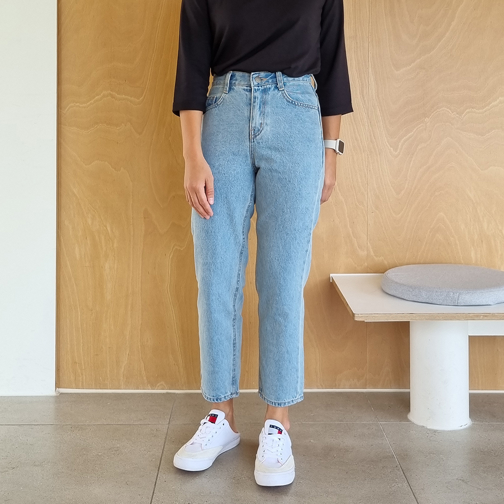 하이웨스트 일자핏 크롭 청바지 키작녀청바지 키작진 연청바지