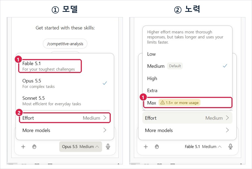 클로드 모델과 노력 고르기
