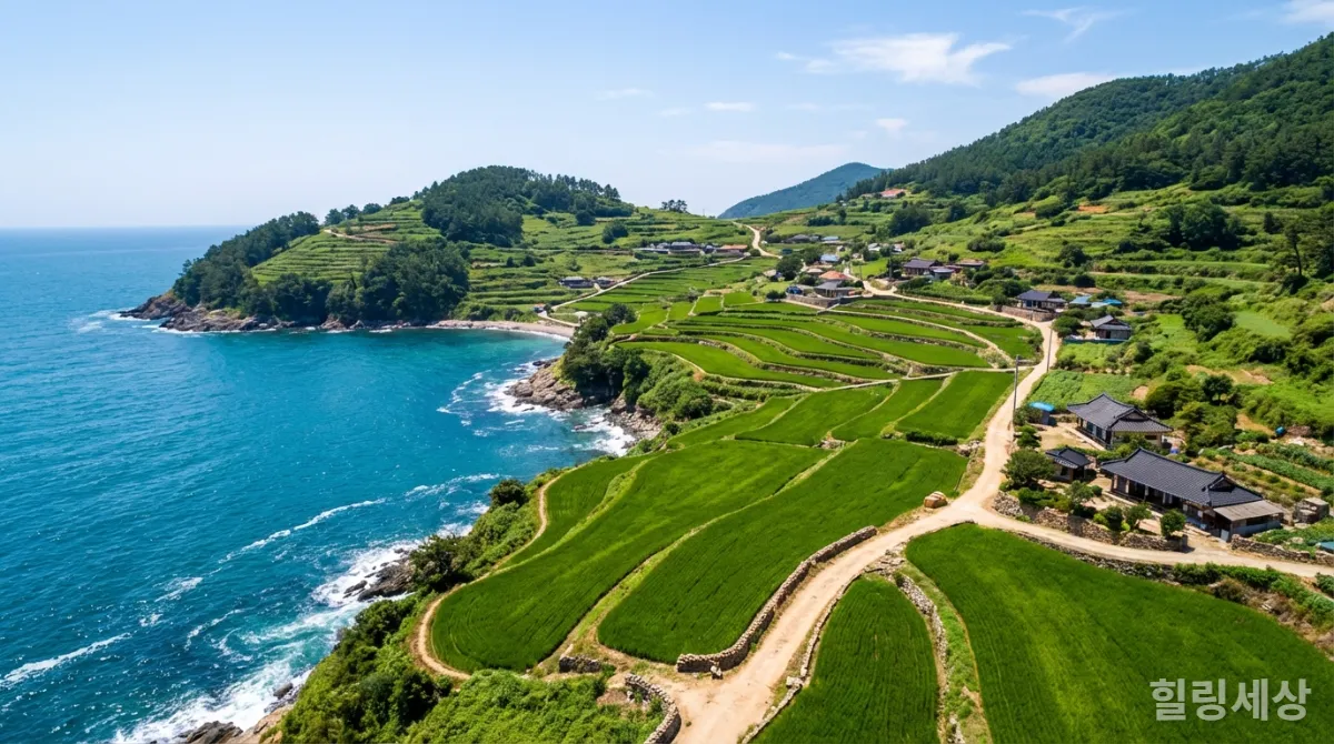 전남 완도 청산도의 푸른 바다와 슬로길