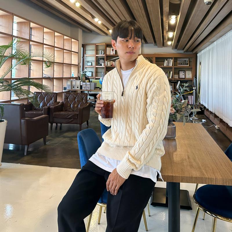 폴로 랄프로렌 남자 코튼 꽈배기 하프집업 반집업 니트 ( 4color )