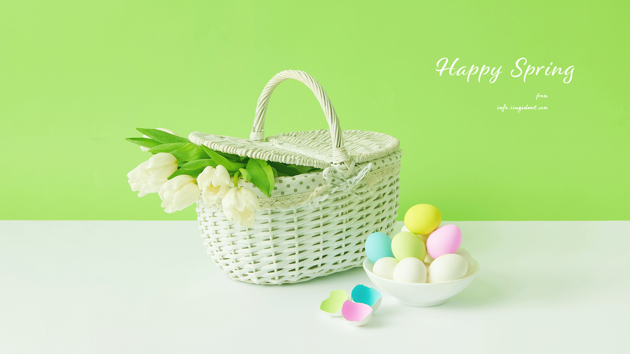 07 꽃바구니 연두색배경 C - Happy Spring 부활절계란배경화면