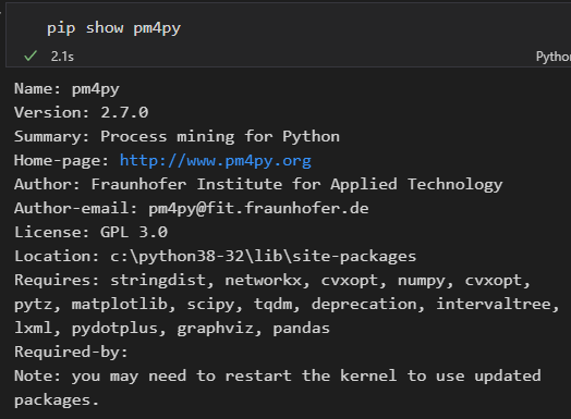 pip show pm4py 로 확인한 버전