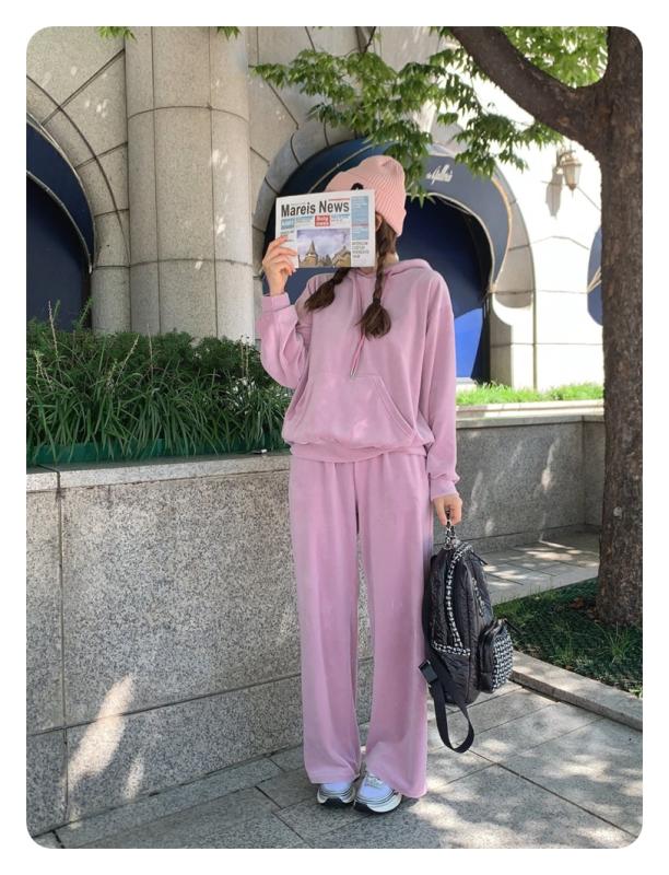 벨벳 후드 트레이닝 세트 여성 벨로아 추리닝 운동복 셋업 봄