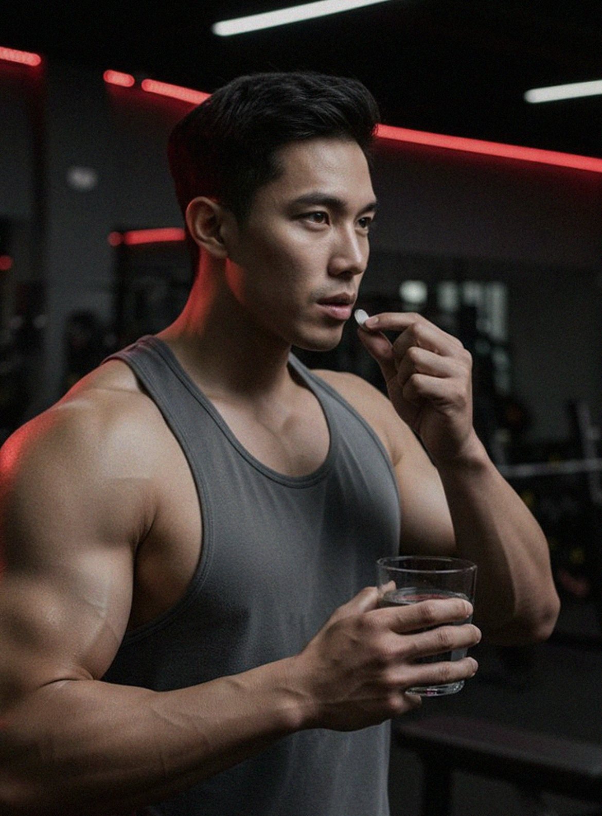 Korean Asian man preparing supplement for business trip