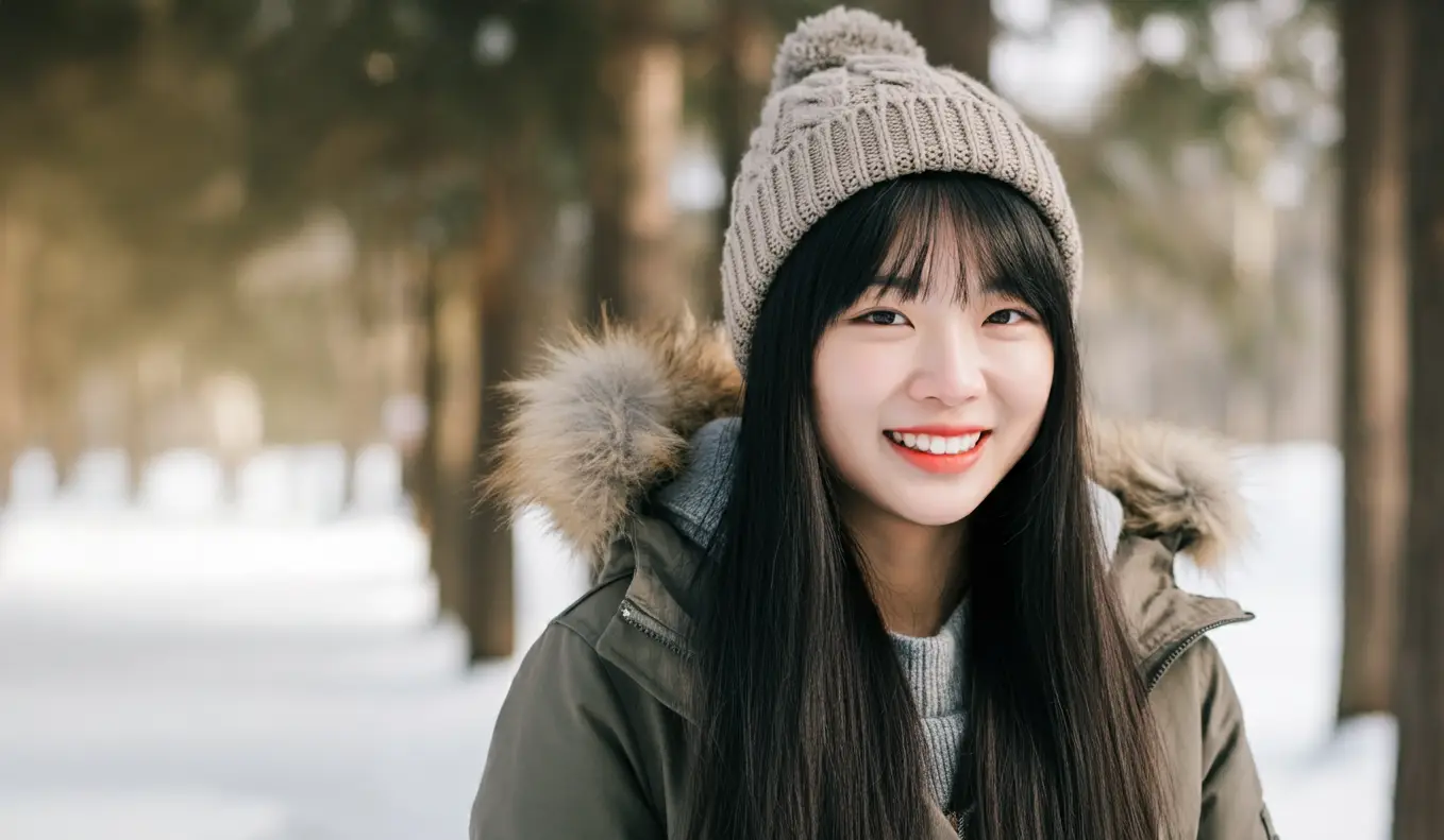 겨울 풍경과 여성