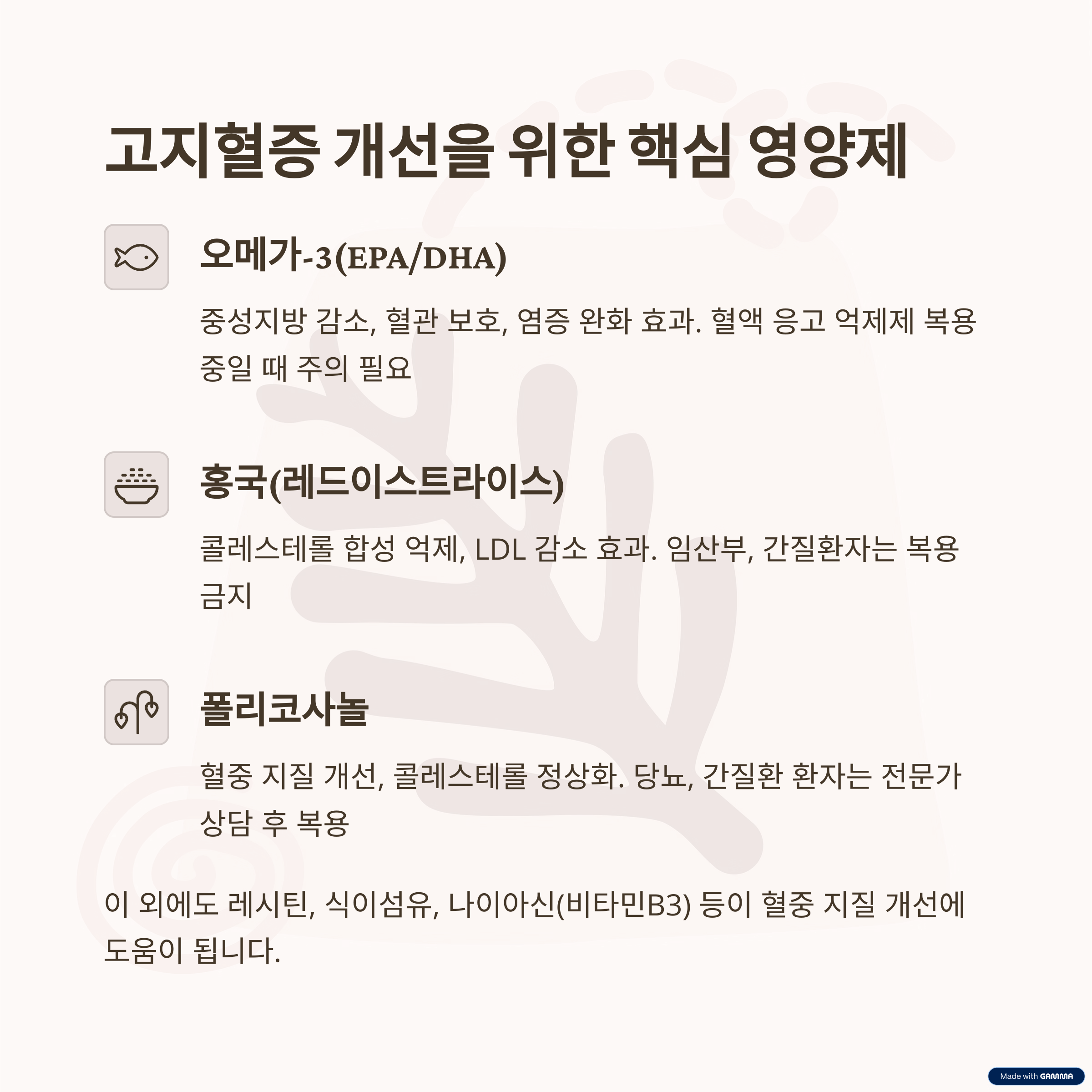 고지혈증 영양제 종류와 핵심 성분 효능