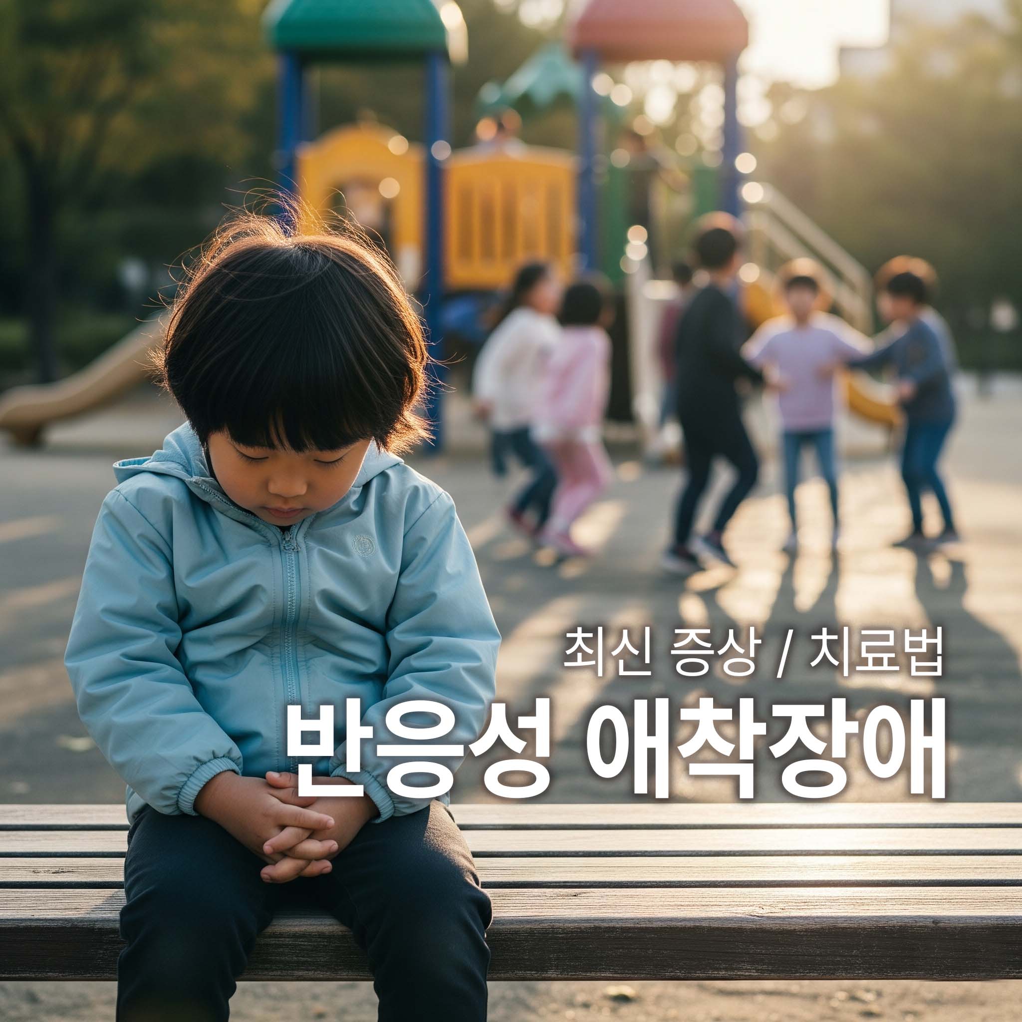 반응성 애착장애를 가진 아동이 또래 아이들과 단절되어 사회적 상호작용을 어려워하는 사진이다