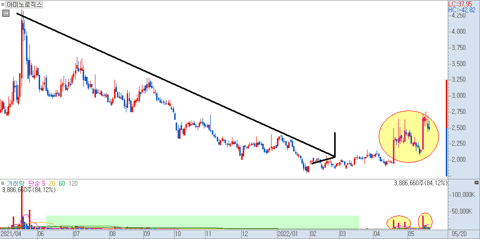 아미노로직스 일봉 차트 2)