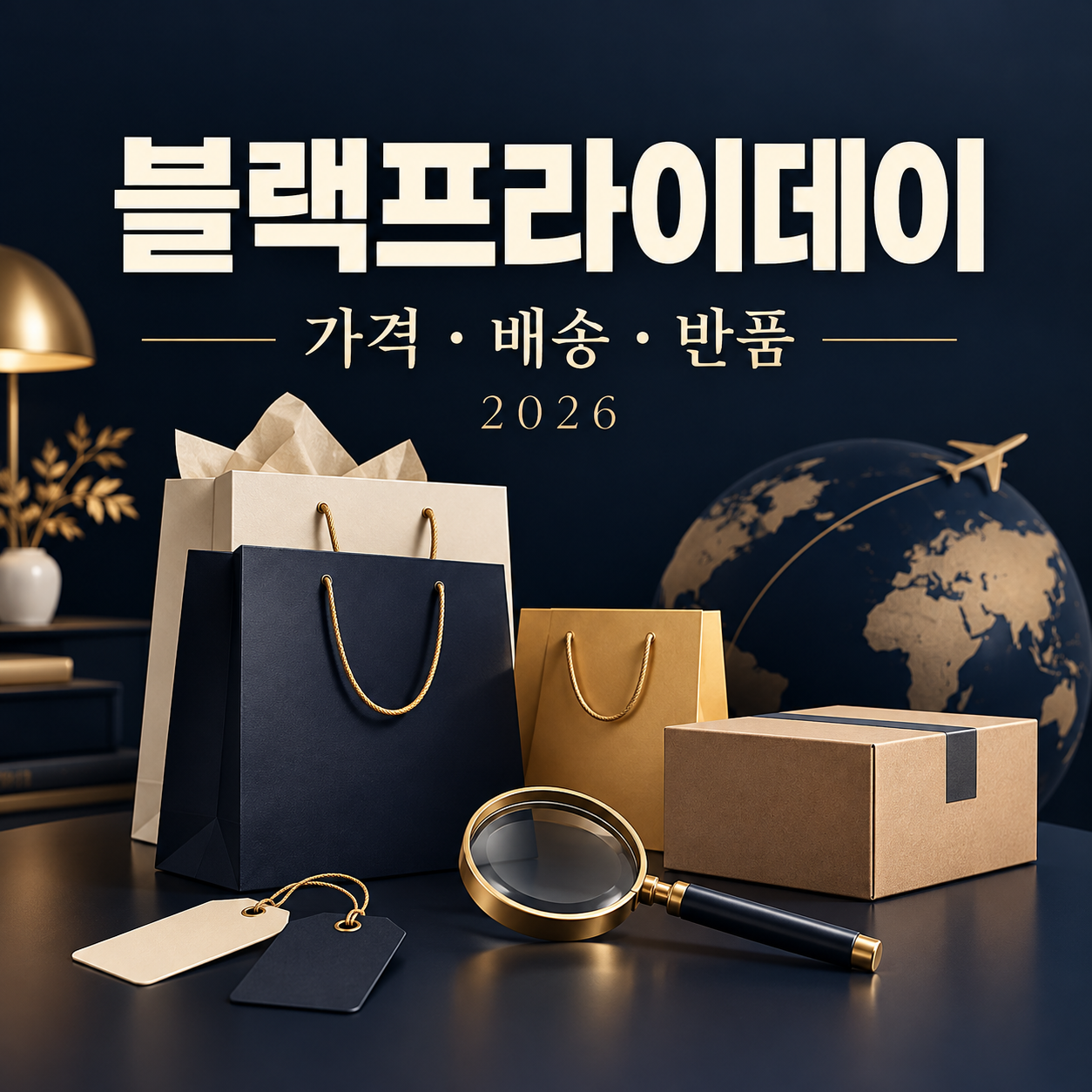 쇼핑백과 택배 상자로 표현한 2026 블랙프라이데이 가격 배송 반품 확인 썸네일