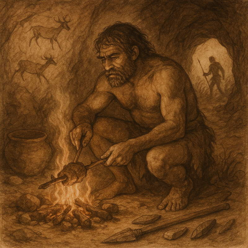 인류 최초의 요리 - 원시시대 불을 이용한 조리 장면