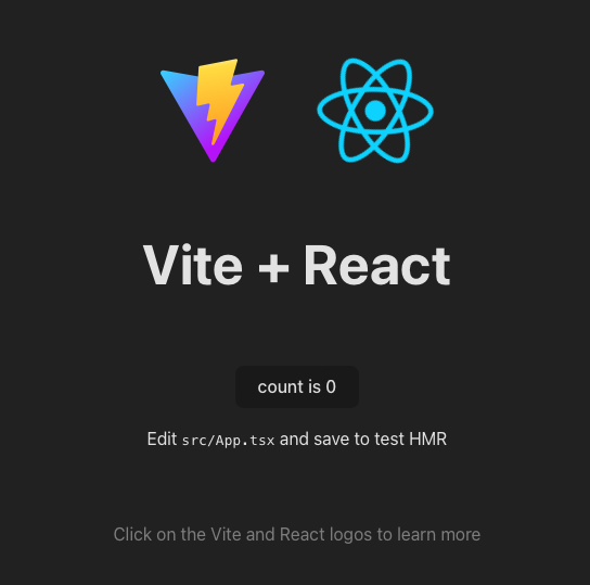 브라우저로 Vite + React + TS 프로젝트 기본 템플릿을 실행해 본 결과