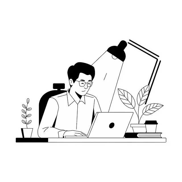 컴퓨터로 공부하고 있는 사람 이미지