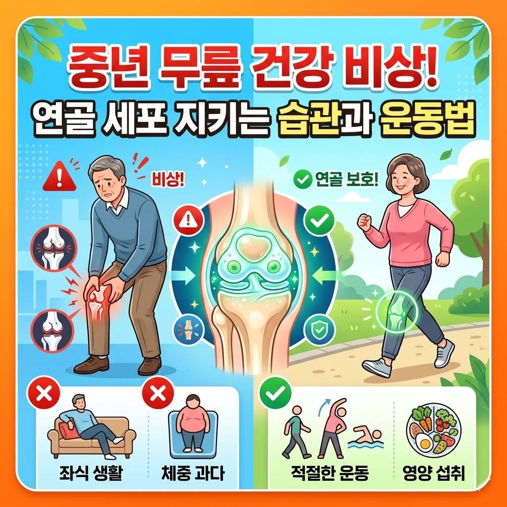 중년 무릎 건강 비상! 연골 세포 지키는 습관과 운동법