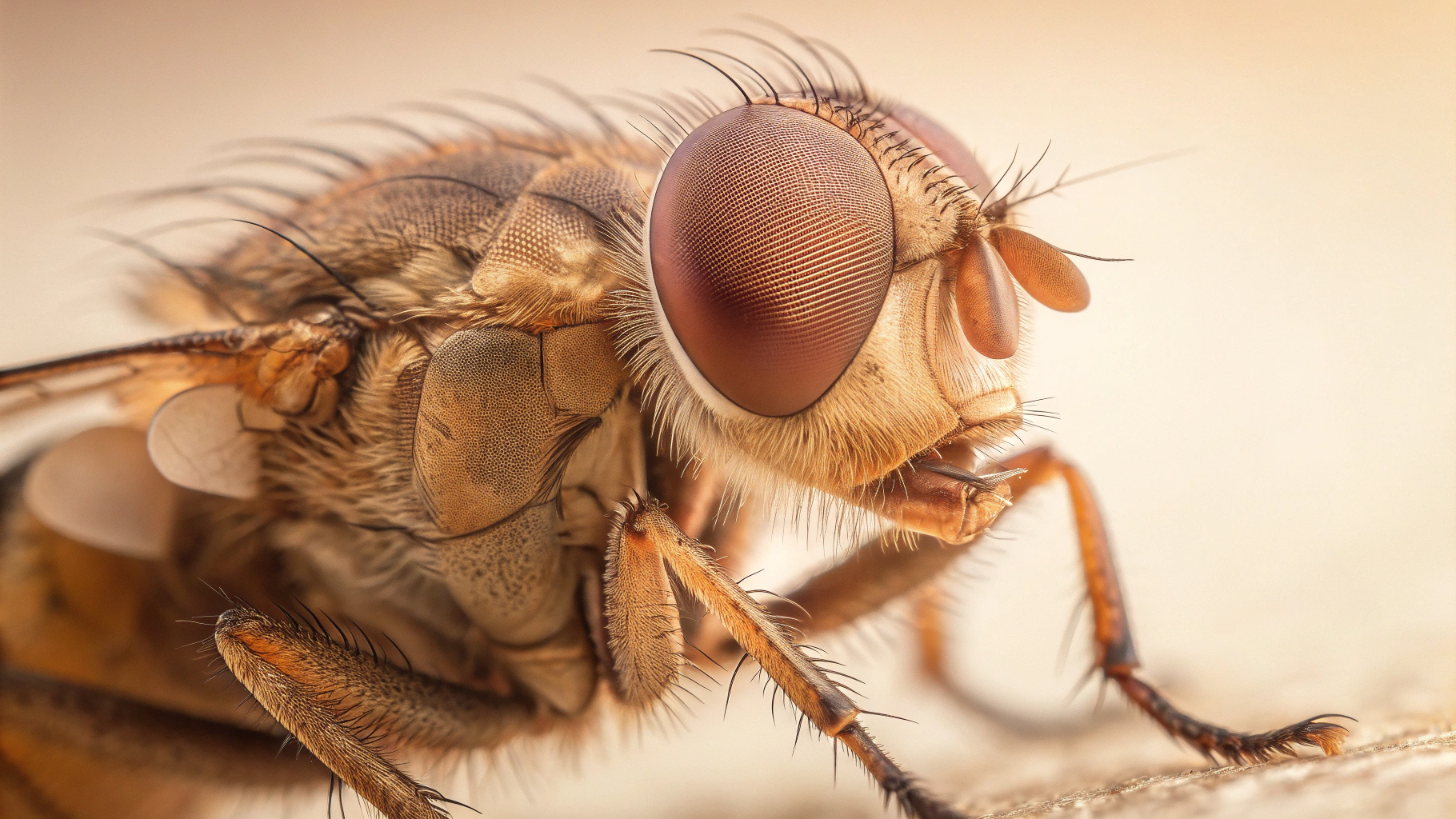 곤충 복안이 주변 시각 정보를 여러 방향에서 동시에 받아들이는 구조를 설명하는 개념 일러스트