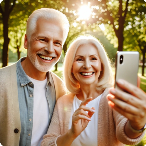 스마트폰을 사용하고 있는 어르신 이미지