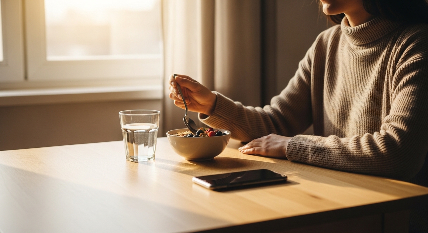 가벼운 아침식사를 하고 있다