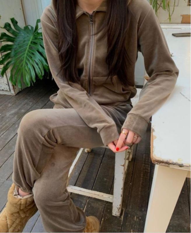 엘콤마 벨루아 벨벳 후드집업 조거 세트 (2color)