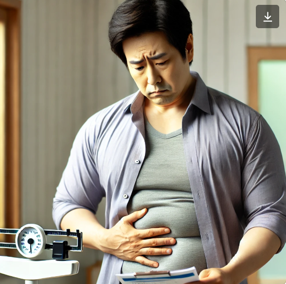고혈압과 고지혈증을 앓고 있는 한국 중년 남성 모습