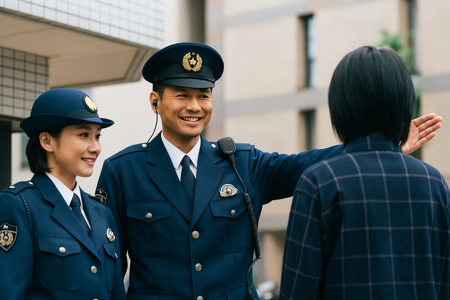 일본 경찰이 길을 안내하는 모습