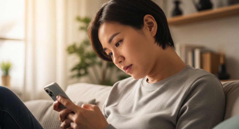 갑상선암 수술후 회복기간 중 목을 무리하게 사용하는 생활 습관 모습