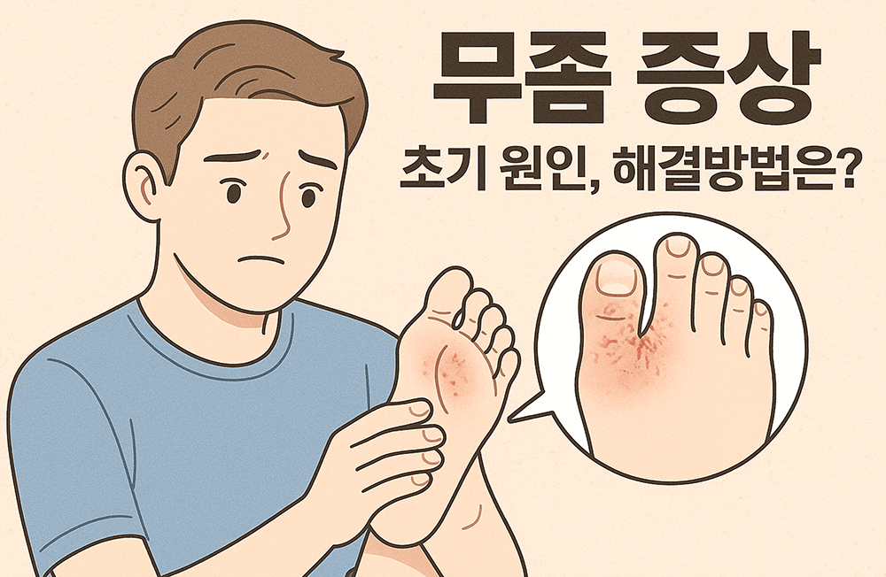 남자가 발을 잡고 무좀을 걱정하고 있는 이미지 입니다.